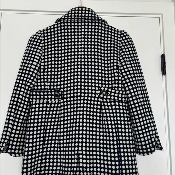 Juicy Couture Y2K Navy Cream Wool Blend Polka Dot Peacoat Cropped Preppy Small - Picture 3 of 10